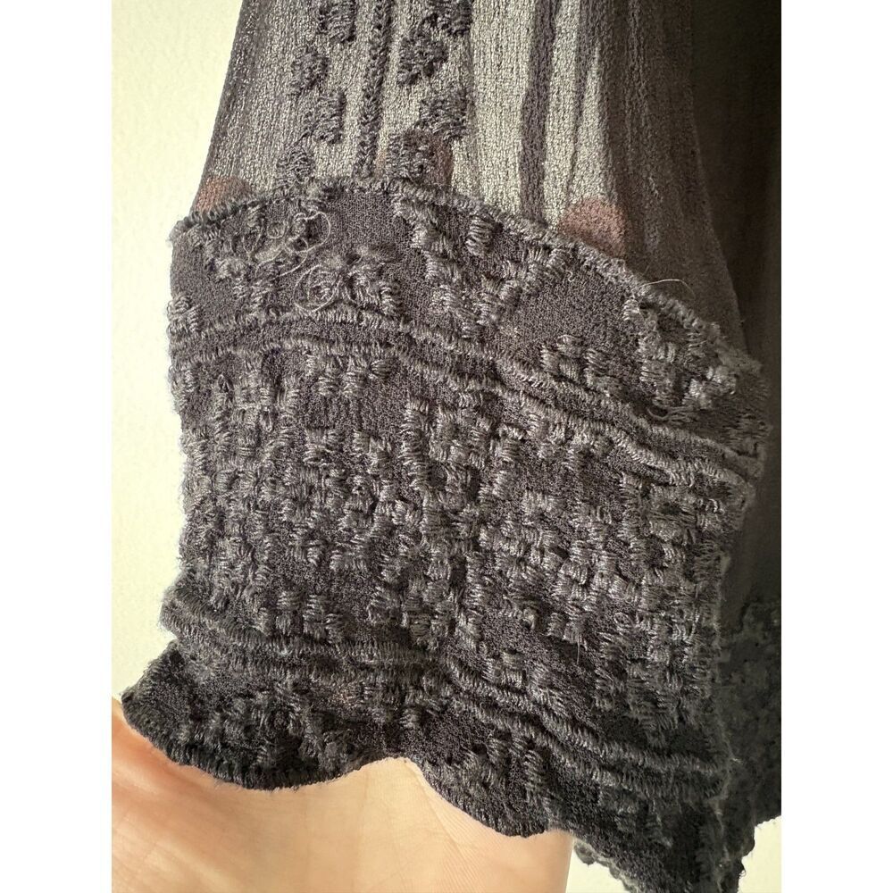 Love Sam Black Sheer Embroidered Blouse Deep V-Neck Boho Romantic Whimsigoth S - Picture 8 of 9